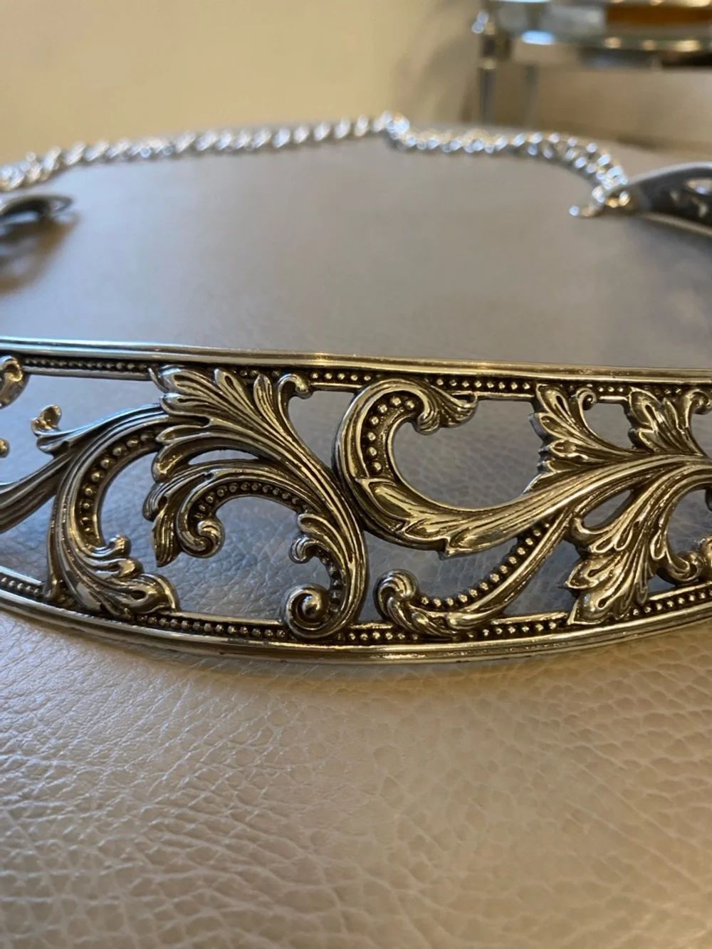 NWT Brighton silver-toned, ornate metal chain belt Size L